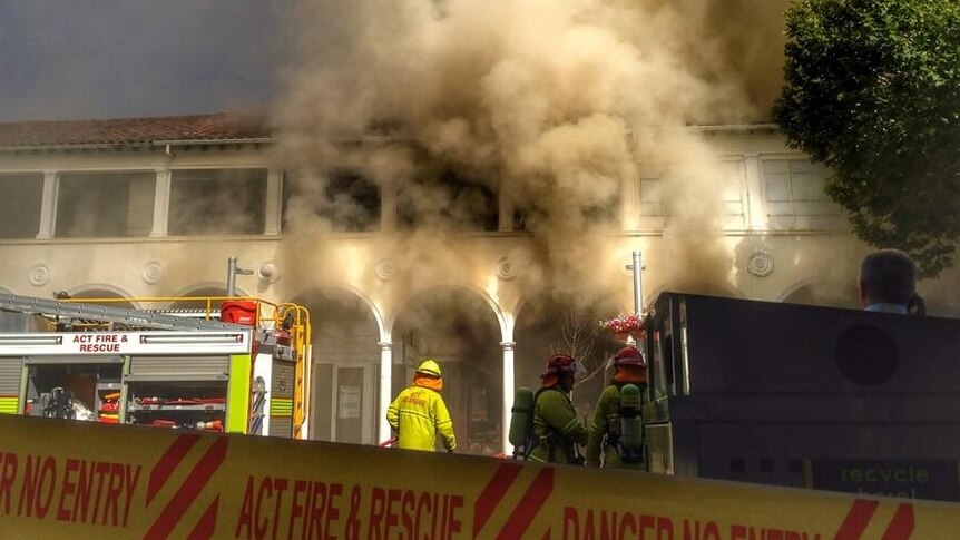 Firefighters taped off the area as they fought the blaze in the Sydney Building.