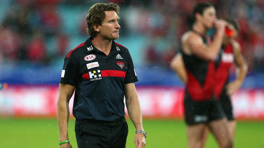 Essendon coach James Hird looks dejected after Bombers loss to Sydney.