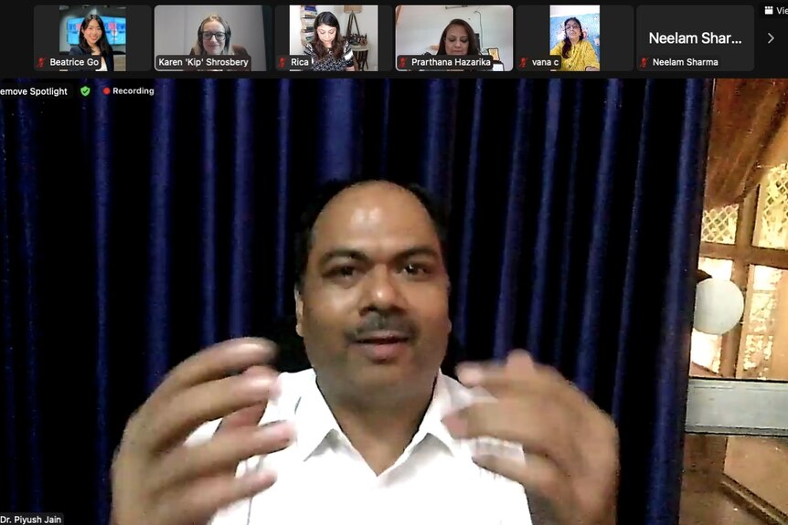 A screenshot of Dr Piyush Jain on video conference call.