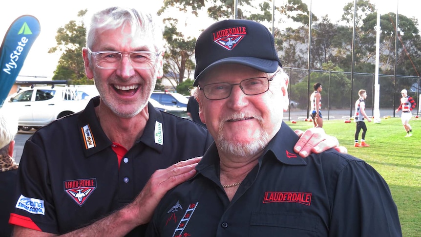 Lauderdale Football Club supporters Andrew Hopper and Ted Bell.