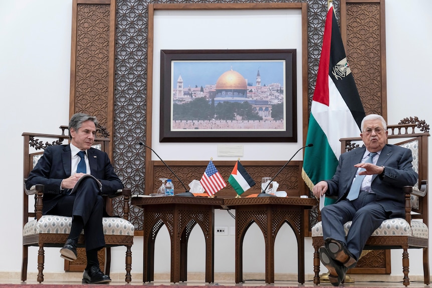 US secretary of state anthony blinken meets Palestinian Authority's Mahmoud Abbas in Ramallah