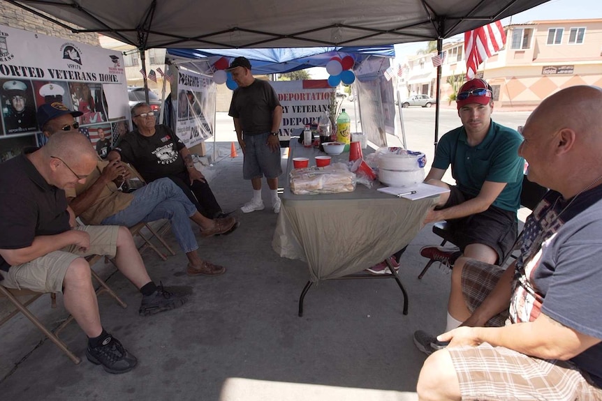 Veterans congregate outside The Bunker