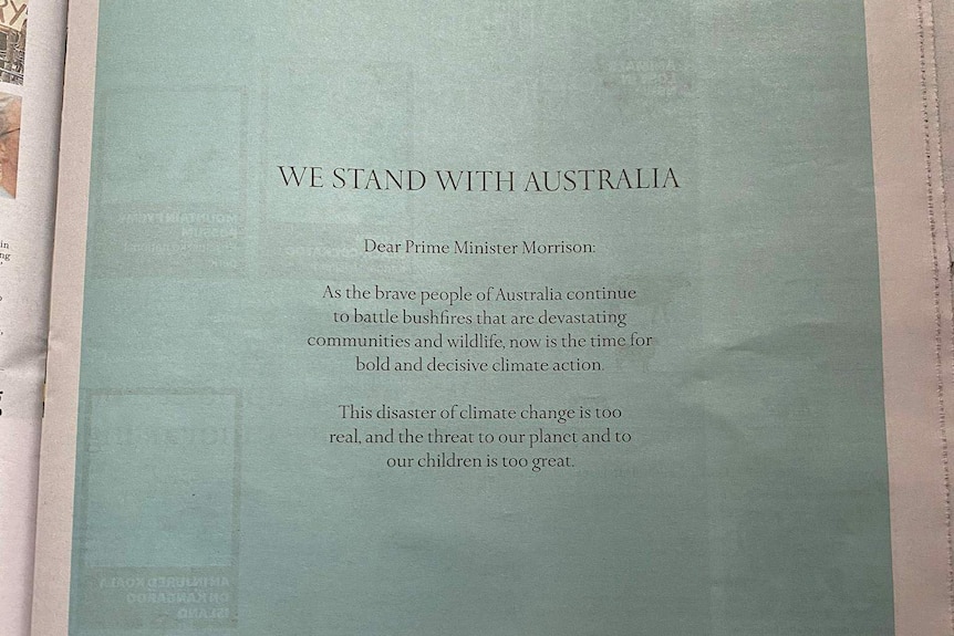 The full page advertisement by Tiffany and Co reads "we stand with Australia".