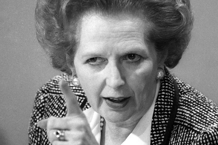 Margaret Thatcher answers questions in 1987.