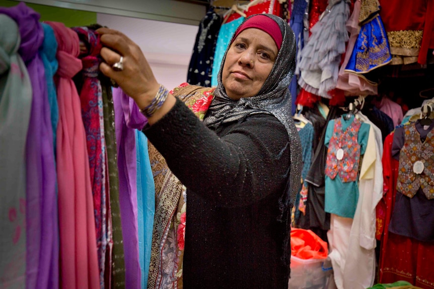 Rukhsana Raza in her clothes shop 