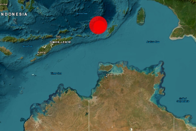 A map of the Australian continent with a big red dot near Indonesia