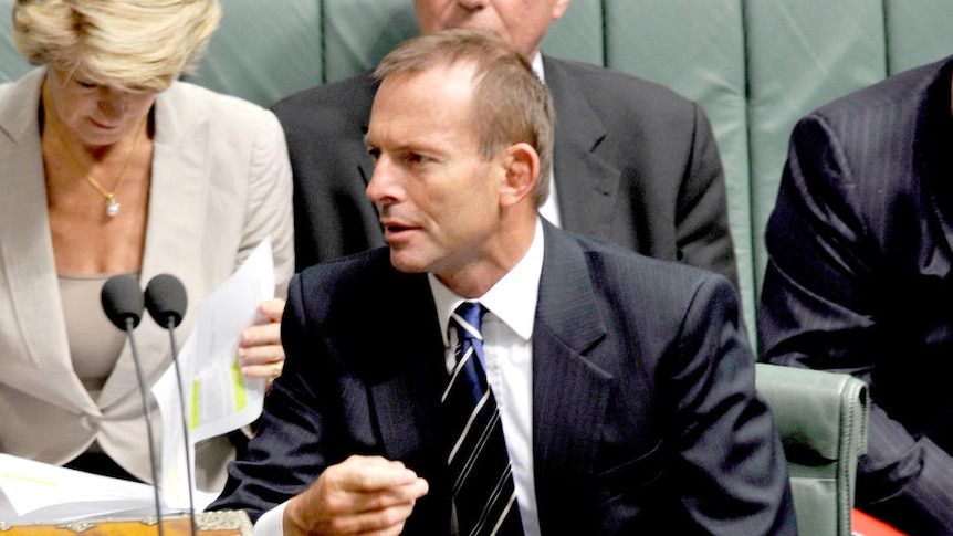 'Theatrics': Tony Abbott gestures to Prime Minister Julia Gillard during Question Time.