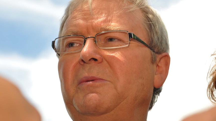 Kevin Rudd talks to the media in Brisbane