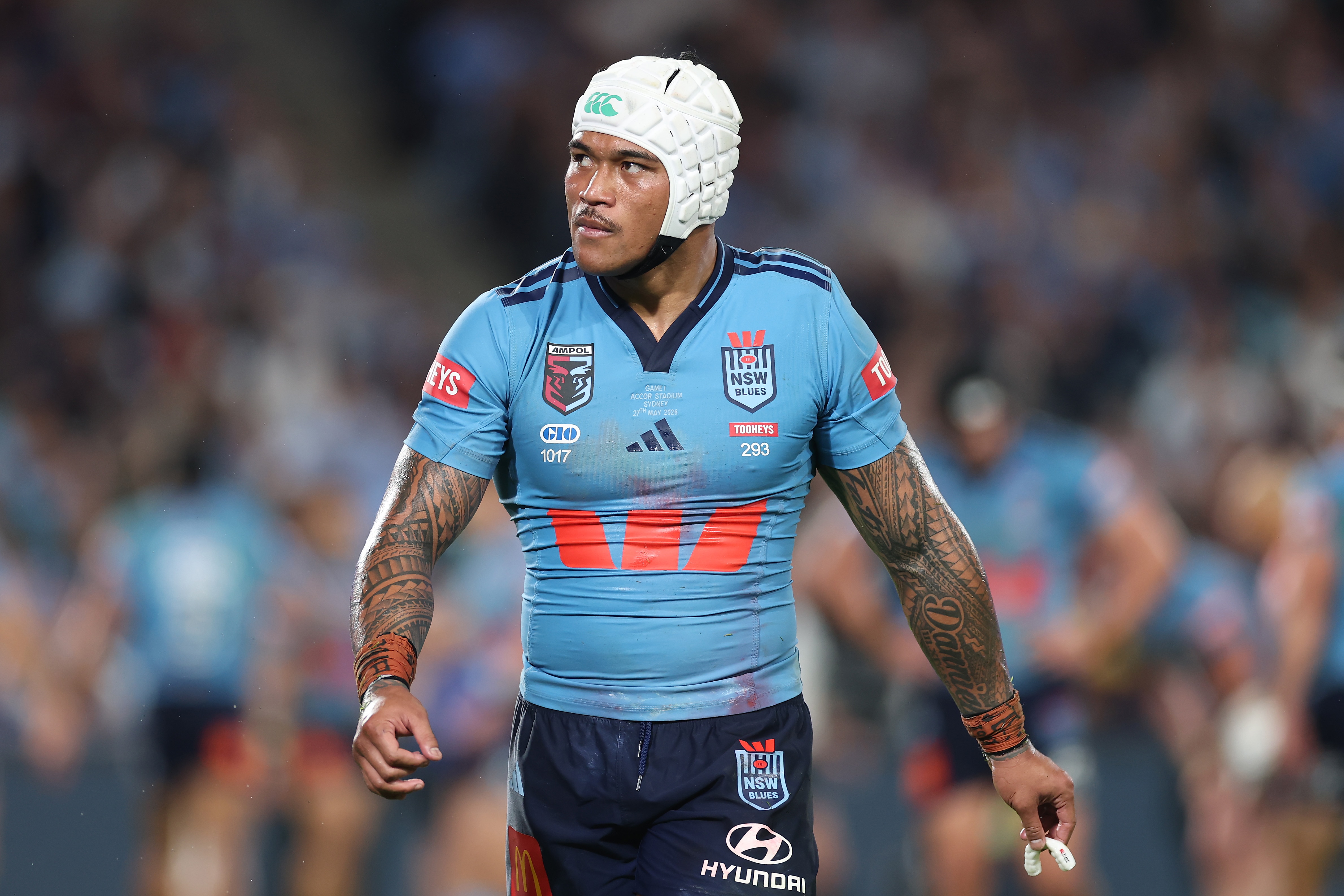 Brian To'o looks on during an Origin match 