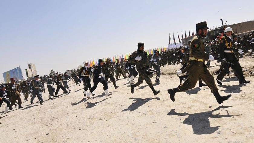 Afghan military soldiers during the military parade