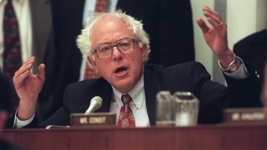 A younger Bernie Sanders as a congressman in Washington DC in April 1990.