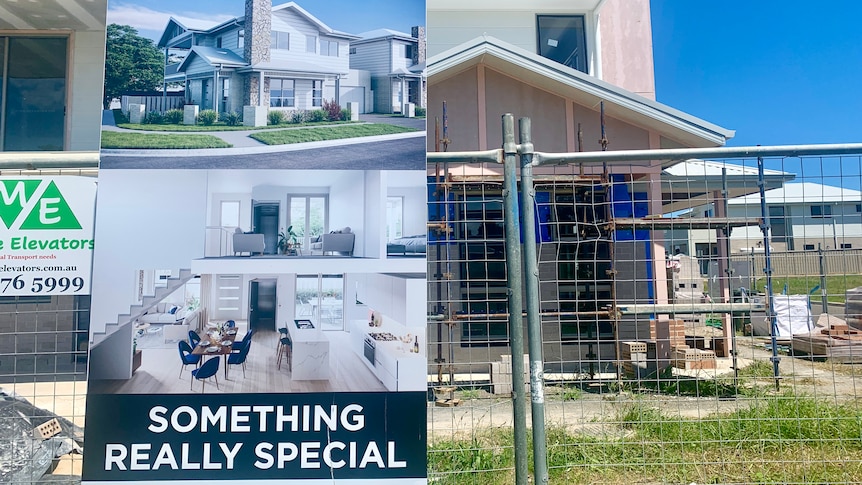 House under construction in Shell Cove, south of Sydney, with a sign advertising it as "something really special".