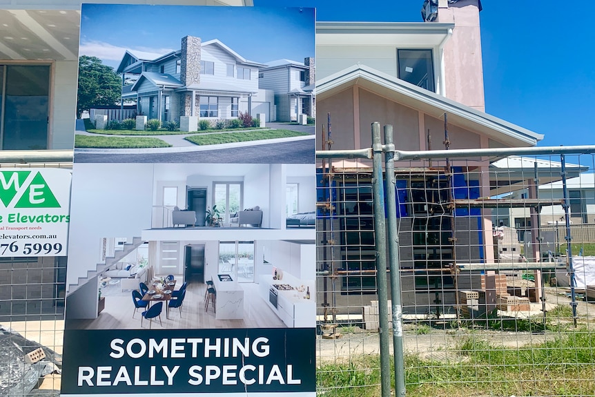 House under construction in Shell Cove, south of Sydney, with a sign advertising it as "something really special".