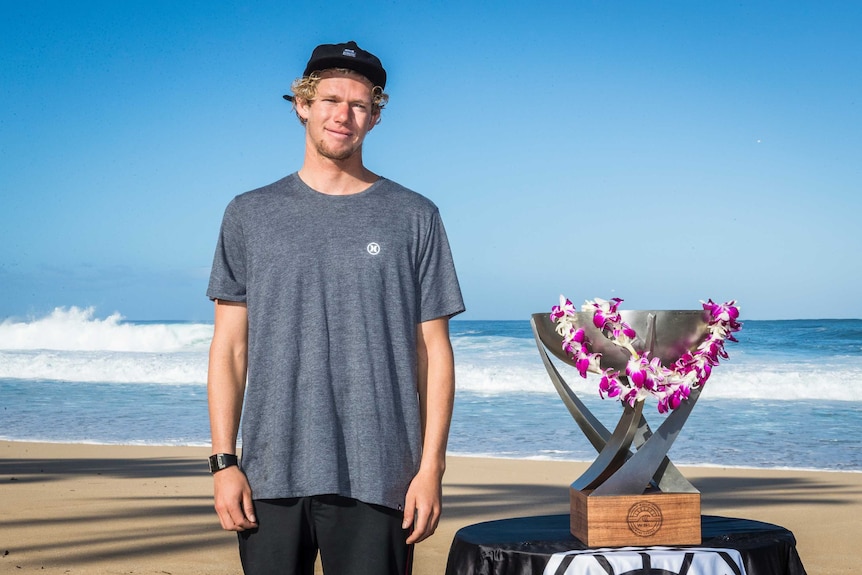 John John Florence with the world surfing championship trophy