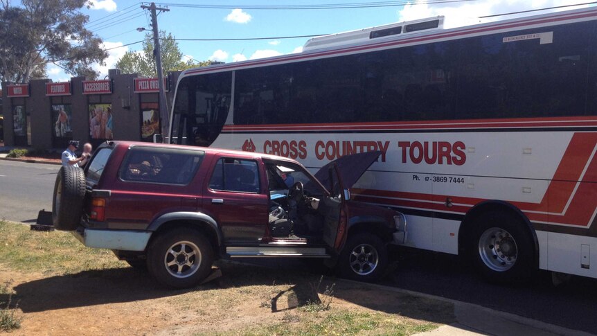 The four wheel drive crashed into a bus on Maryborough and Wollongong streets in Fyshwick.