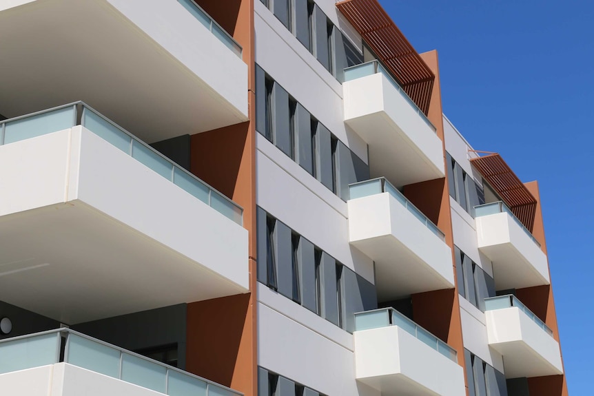 A close up of apartment balconies.