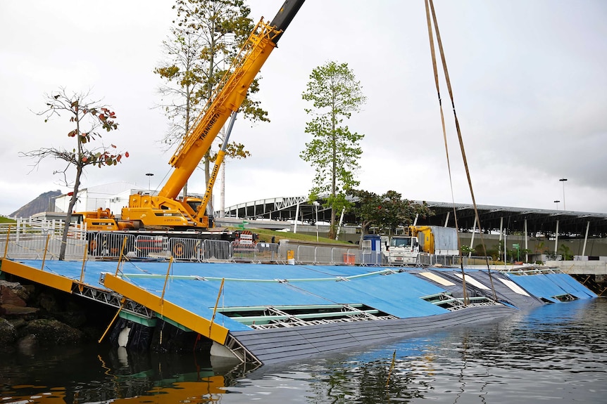 A collapsed boat ramp at the Marina da Gloria sailing venue in Rio de Janeiro.