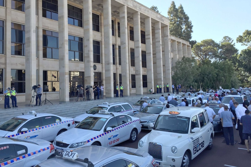 Taxi drivers outside Perth Parliament