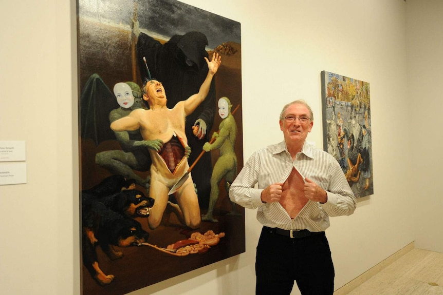 Peter Smeeth with his Sulman Prize winning self-portrait in 2011