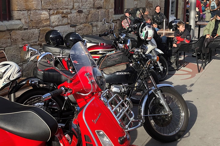 Vespas lined up in a Hobart laneway