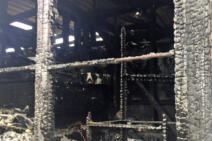 Interior of shack destroyed by fire at Primrose Sands
