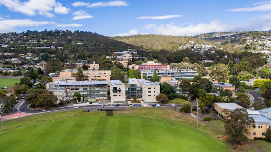 Aerial view of UTAS Sandy Bay campus.