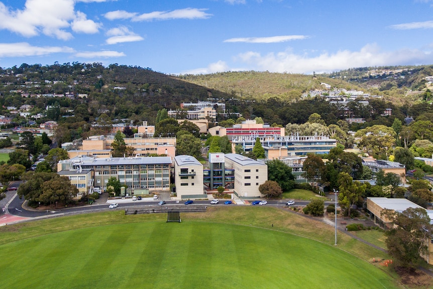 Aerial view of UTAS Sandy Bay campus.