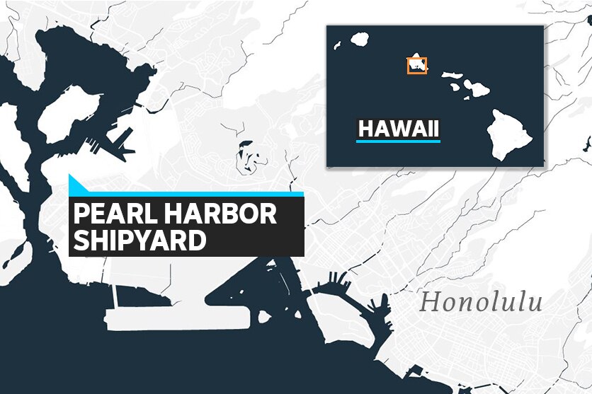 A map of the Pearl Harbor Shipyard in the US state of Hawaii.