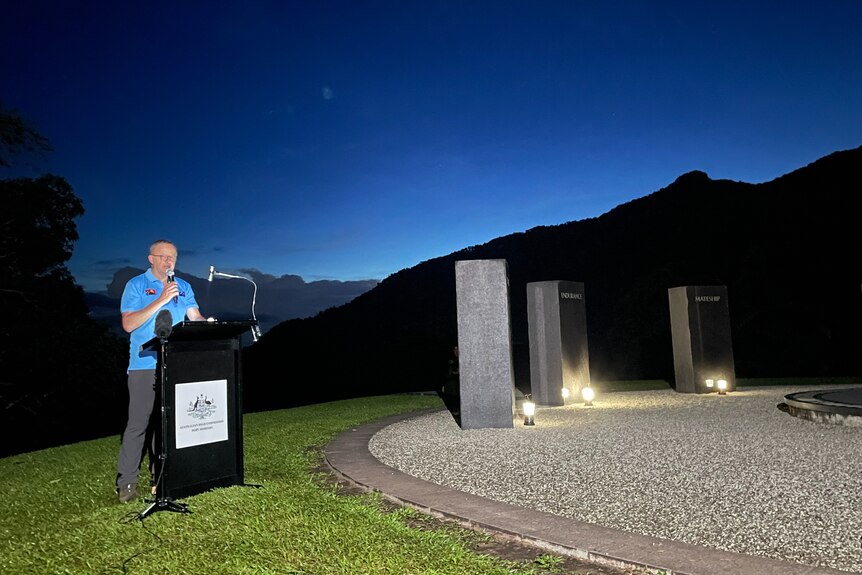 Anthony Albanese speaks at a dawn service in Papua New Guinea. 