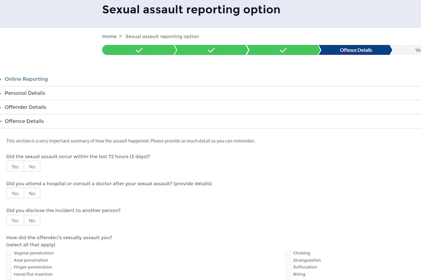 New online questionnaire called the Sexual Assault Reporting Option