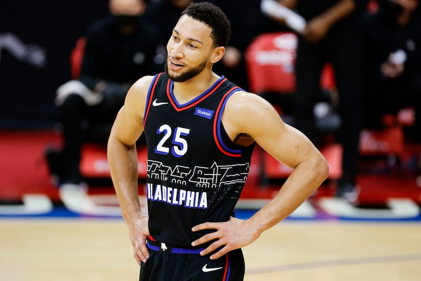 NBA star Ben Simmons' defiantly wears camo pants as he jets into Sydney