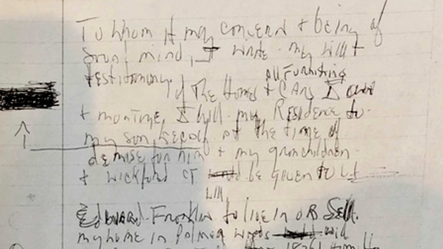 One of three handwritten wills that a lawyer said were found in the home of Aretha Franklin in Pontiac, Michigan.