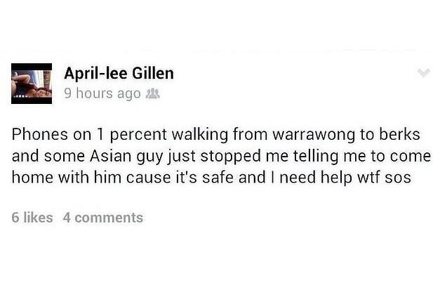 A Facebook post that was sent by April Lee Gillen before she was hit in a suspected hit and run.