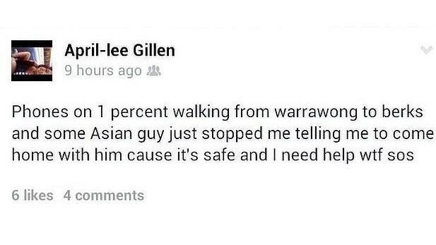 A Facebook post that was sent by April Lee Gillen before she was hit in a suspected hit and run.