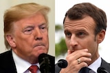 A composite image showing head and shoulders shots of Donald Trump on the left and Emmanuel Macron on the right.