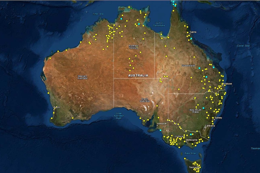 A University of Newcastle map showing the massacres of Aboriginal people from 1788 to 1930.