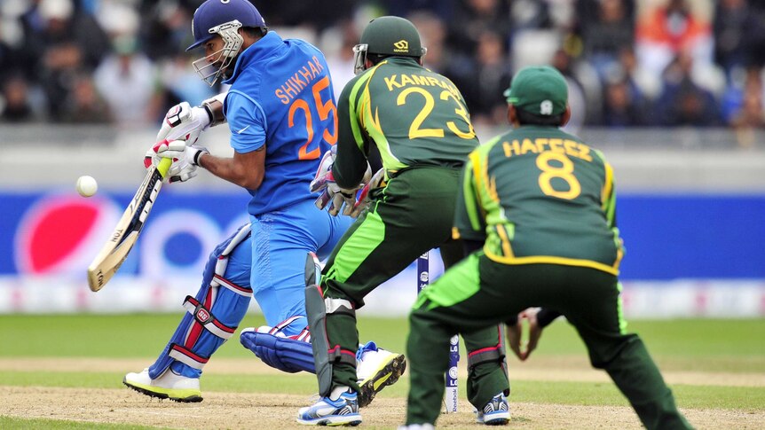 India's Shikhar Dhawan bats against pakistan