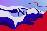 Illustration of woman lying down, sensually touching her face for story about using masturbation to reclaim power after assault