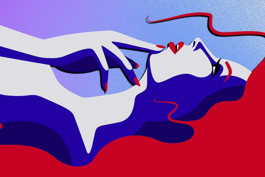 Illustration of woman lying down, sensually touching her face for story about using masturbation to reclaim power after assault