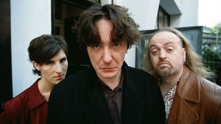 The cast of Black Books — Tamsin Greig, Dylan Moran and Bill Bailey.