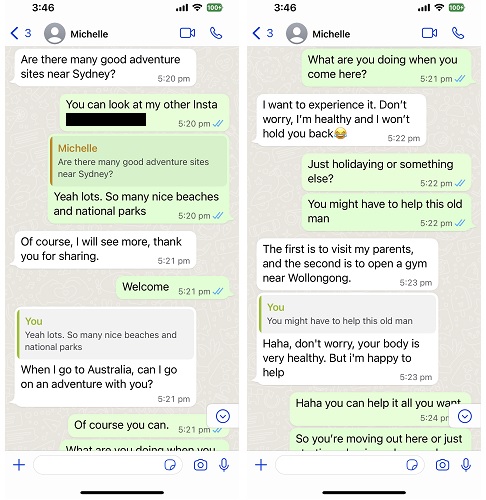 WhatsApp messages between Michelle and Anthony