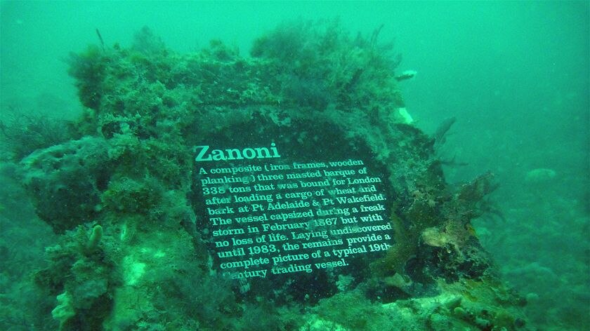 Underwater monument for Zanoni wreck.