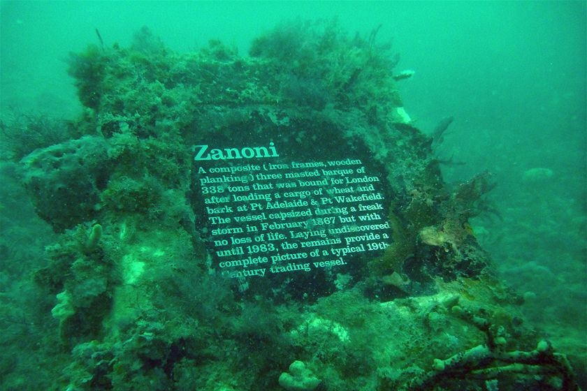 Underwater monument for Zanoni wreck.