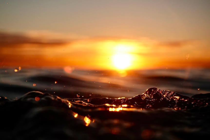 a sunset shot in the water showing the sun setting