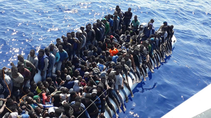 Migrants on a ship intercepted offshore