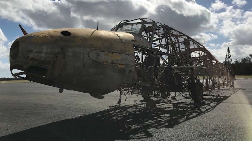 The WWII Avro Anson on the tarmac outside the Evans Head Memorial Aerodrome hanger.