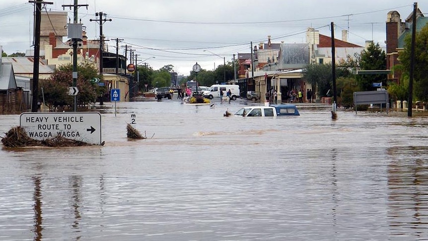 Floodwaters fill the main street of Lockhart.