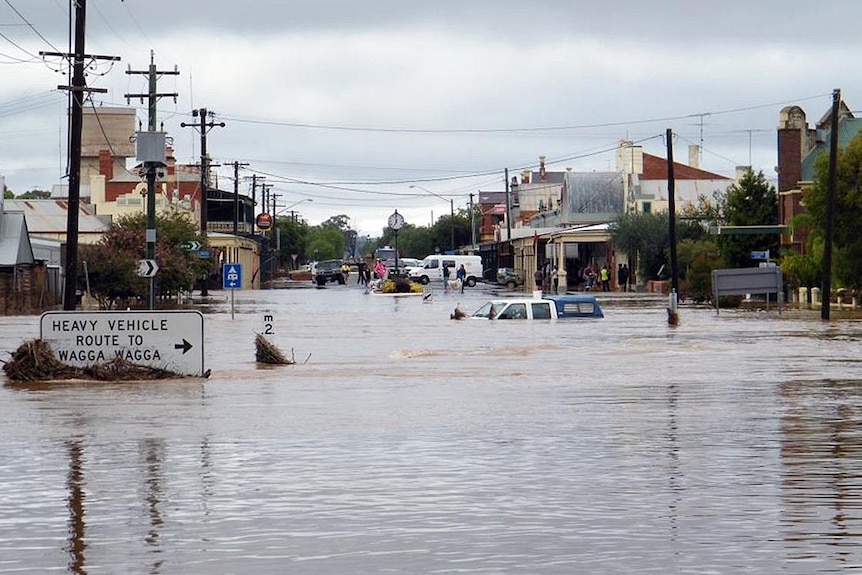 Floodwaters fill the main street of Lockhart.