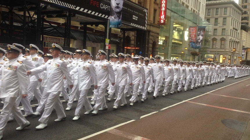 Defence personnel march in the Operation Slipper parade in Sydney