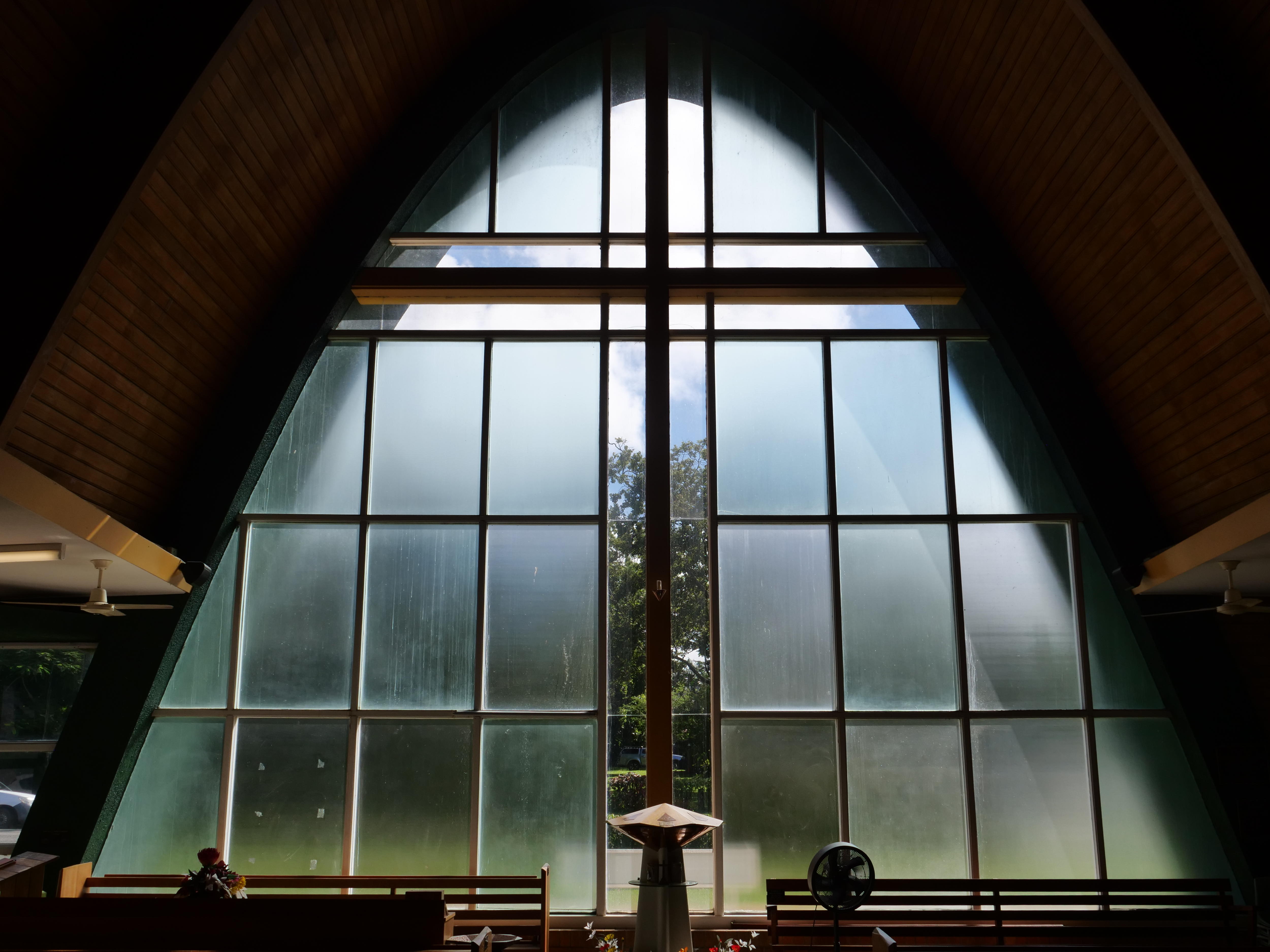 Looking through the windows of St Paul's Anglican Church in Proserpine.